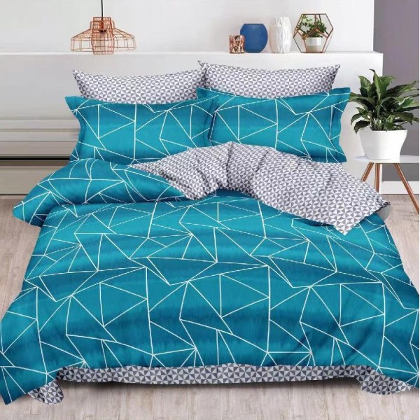 Lenjerie pat dublu (140x200cm, 160x200cm, 180x200cm),  FINET, 6 piese, Turquoise, forme geometrice [1]