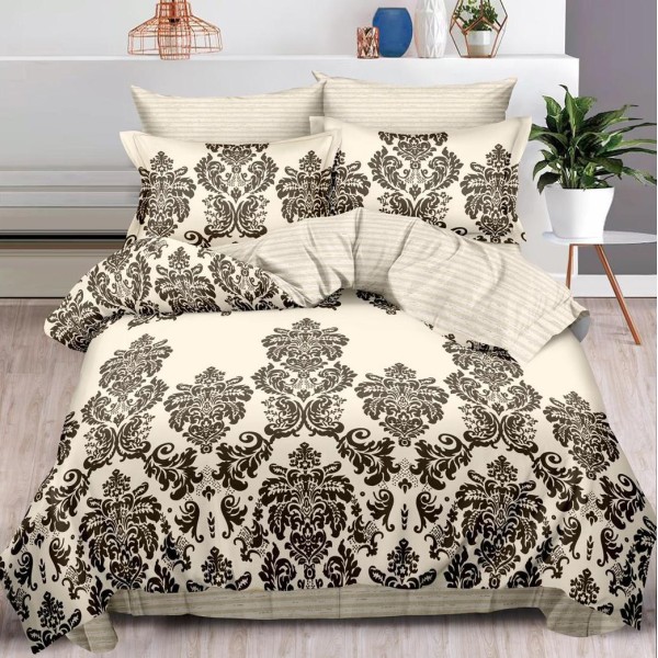 Lenjerie pat dublu (160x200cm, 180x200cm),  FINET, 6 piese, cu ELASTIC, Bej, model oriental [1]