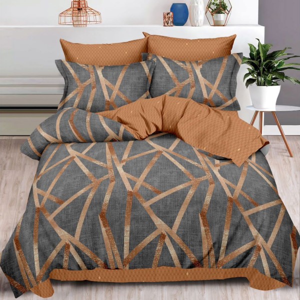 Lenjerie pat dublu (140x200cm, 160x200cm, 180x200cm),  FINET, 6 piese, Maro, forme geometrice [1]
