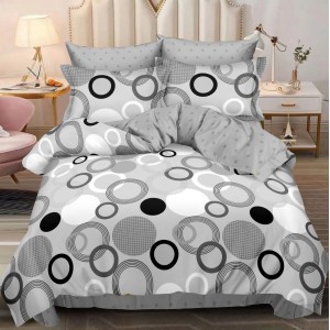 Lenjerie pat dublu (160x200cm, 180x200cm),  FINET, 6 piese, cu ELASTIC, Gri, cercuri