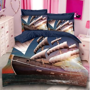 Lenjerie pat dublu,  FINET, 6 piese, IDENTICA CU POZA, Albastru, vapor