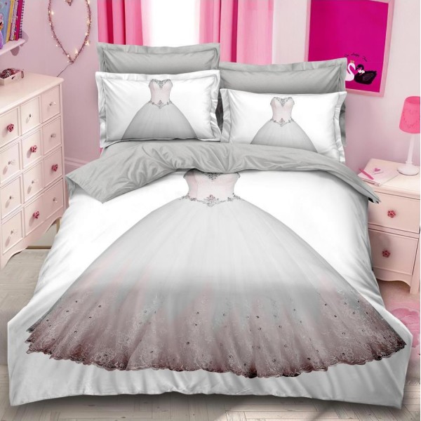 Lenjerie pat dublu,  FINET, 6 piese, IDENTICA CU POZA, Alb, rochie de mireasa [1]