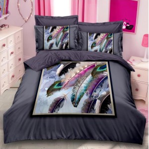 Lenjerie pat dublu,  FINET, 6 piese, IDENTICA CU POZA, Gri antracit, pene