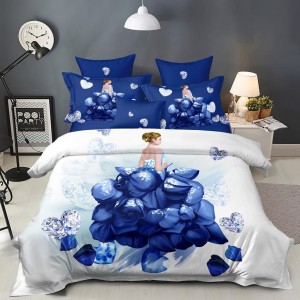 Lenjerie pat dublu, FINET, 6 piese, IDENTICA CU POZA, Albastru, flori Lenjerie pat dublu, FINET, 6 piese, IDENTICA CU POZA, Albastru, flori
