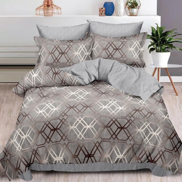 Lenjerie pat dublu (140x200cm, 160x200cm, 180x200cm),  FINET, 6 piese, Gri, forme geometrice [1]