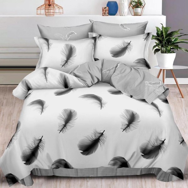 Lenjerie pat dublu (160x200cm, 180x200cm),  FINET, 6 piese, cu ELASTIC, Gri, pene [1]
