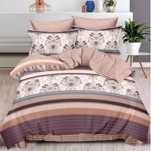 Lenjerie pat dublu (160x200cm, 180x200cm),  FINET, 6 piese, cu ELASTIC, Bej, dungi