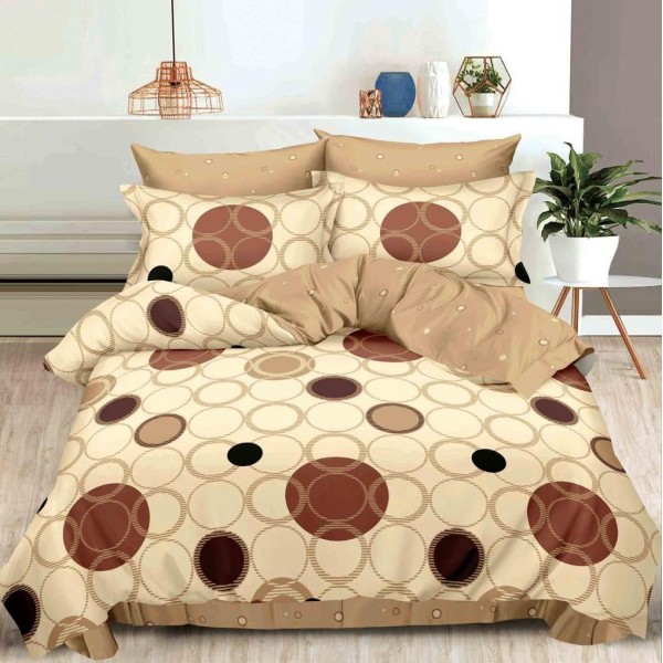 Lenjerie pat dublu (140x200cm, 160x200cm, 180x200cm),  FINET, 6 piese, Bej, cercuri [1]