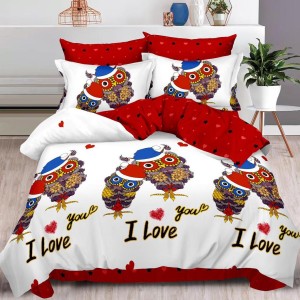 Lenjerie pat dublu, Finet, 6 piese, Alb-Rosu, bufnite Lenjerie pat dublu, Finet, 6 piese, Alb-Rosu, bufnite