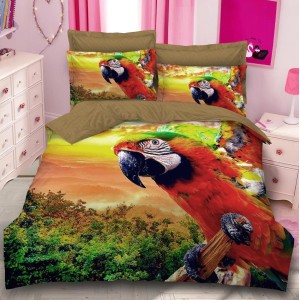 Lenjerie pat dublu,  FINET, 6 piese, IDENTICA CU POZA, Verde, papagal