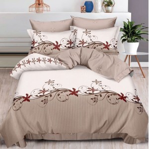 Lenjerie pat dublu cu ELASTIC, Finet, 6 piese, Bej, floral Lenjerie pat dublu cu ELASTIC, Finet, 6 piese, Bej, floral