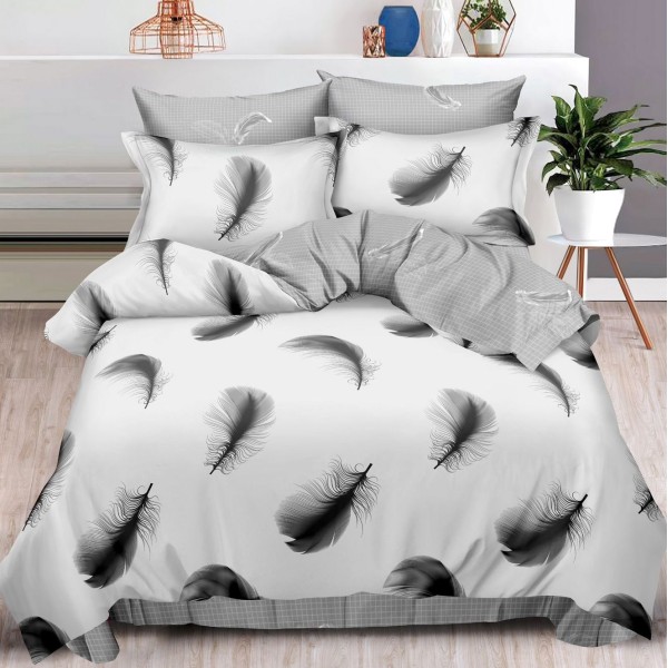 Lenjerie pat dublu (140x200cm, 160x200cm, 180x200cm),  FINET, 6 piese, Gri, pene [1]