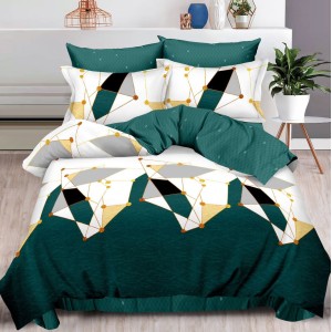 Lenjerie pat dublu, Finet, 6 piese, Verde, forme geometrice Lenjerie pat dublu, Finet, 6 piese, Verde, forme geometrice