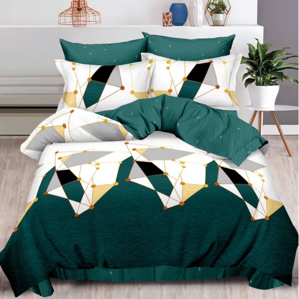 Lenjerie pat dublu (140x200cm, 160x200cm, 180x200cm),  FINET, 6 piese, Verde, forme geometrice [1]