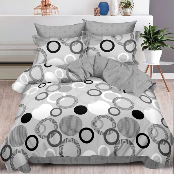 Lenjerie pat dublu (140x200cm, 160x200cm, 180x200cm),  FINET, 6 piese, Gri, cercuri [1]