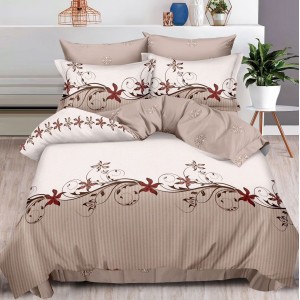 Lenjerie pat dublu (140x200cm, 160x200cm, 180x200cm),  FINET, 6 piese, Bej, floral