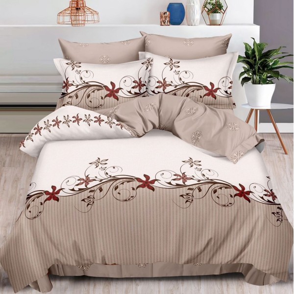 Lenjerie pat dublu (140x200cm, 160x200cm, 180x200cm),  FINET, 6 piese, Bej, floral [1]