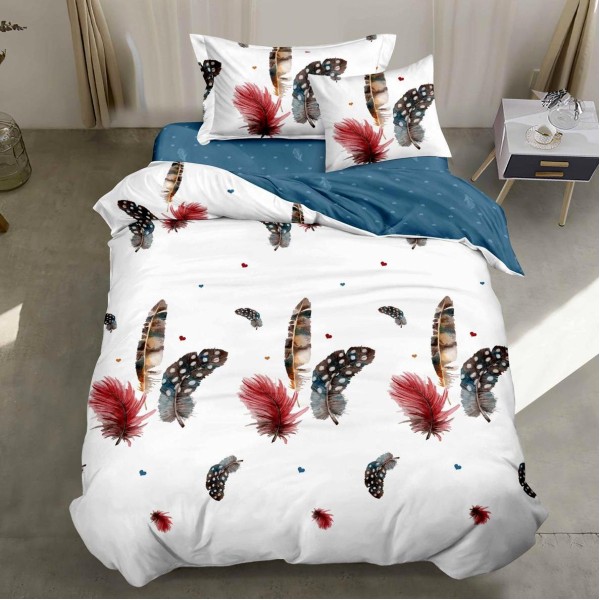 Lenjerie pat 140x200cm,  FINET, 4 piese, cu ELASTIC, Gri, pene [1]