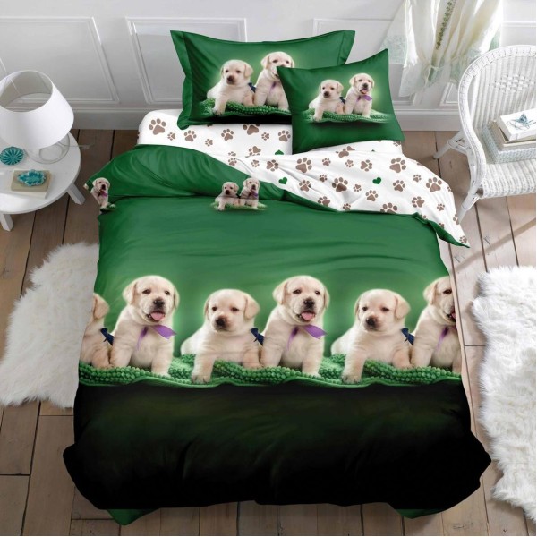 Lenjerie pat 140x200cm,  FINET, 4 piese, cu ELASTIC, Verde, catei [1]
