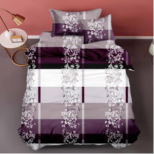 Lenjerie pat 140x200cm, FINET, 4 piese, cu ELASTIC, Mov, model floral Lenjerie pat 140x200cm, FINET, 4 piese, cu ELASTIC, Mov, model floral