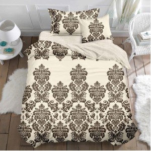 Lenjerie pat 140x200cm, FINET, 4 piese, cu ELASTIC, Bej, model oriental Lenjerie pat 140x200cm, FINET, 4 piese, cu ELASTIC, Bej, model oriental