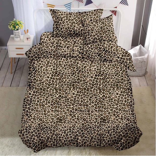 Lenjerie pat 140x200cm,  FINET, 4 piese, cu ELASTIC, Maro, animal print [1]
