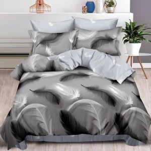 Lenjerie pat dublu, Finet, 6 piese, Gri, pene