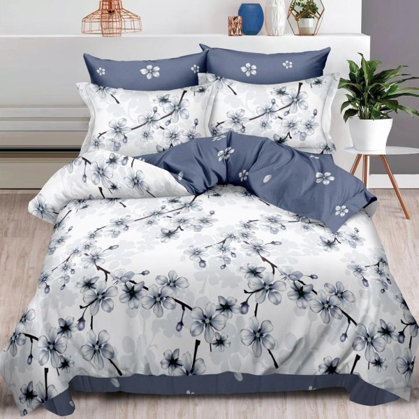 Lenjerie pat dublu (140x200cm, 160x200cm, 180x200cm),  FINET, 6 piese, Gri, flori [1]