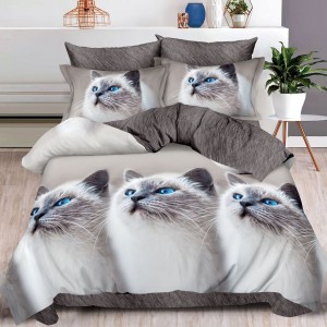 Lenjerie pat dublu, Finet, 6 piese, Gri, pisici Lenjerie pat dublu, Finet, 6 piese, Gri, pisici