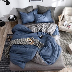 Lenjerie pat dublu (140x200cm, 160x200cm, 180x200cm), bumbac satinat, cearsaf clasic, 4 piese,  Albastru Lenjerie pat dublu (140x200cm, 160x200cm, 180x200cm), bumbac satinat, cearsaf clasic, 4 piese,  Albastru