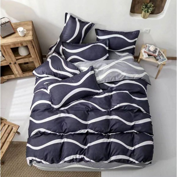 Lenjerie pat dublu (140x200cm, 160x200cm, 180x200cm), bumbac satinat, cearsaf clasic, 4 piese,  Gri, clasic [1]