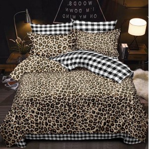 Lenjerie pat dublu (160x200cm, 180x200cm),  FINET, 6 piese, cu ELASTIC, Maro, animal print