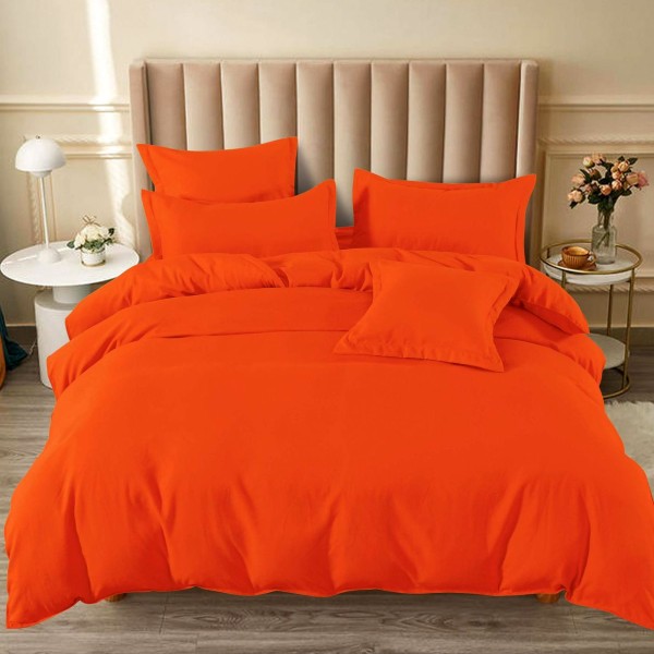 Lenjerie pat dublu (160x200cm, 180x200cm),  FINET, 6 piese, cu ELASTIC, Portocaliu [1]