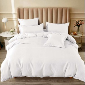 Lenjerie pat dublu cu ELASTIC, Finet, 6 piese, Alb