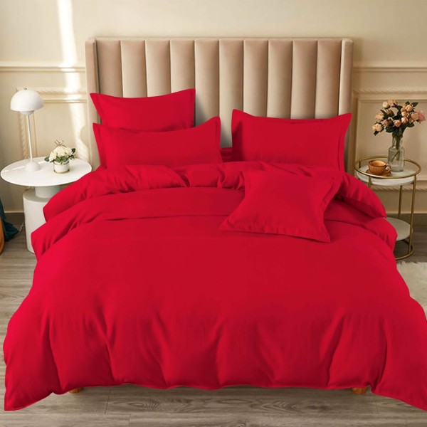 Lenjerie pat dublu (160x200cm, 180x200cm),  FINET, 6 piese, cu ELASTIC, Rosu [1]
