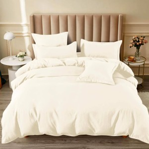 Lenjerie pat dublu cu ELASTIC, Finet, 6 piese, Crem