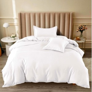 Lenjerie pat 140x200cm, BUMBAC FINET, 4 piese, cu ELASTIC, Alb