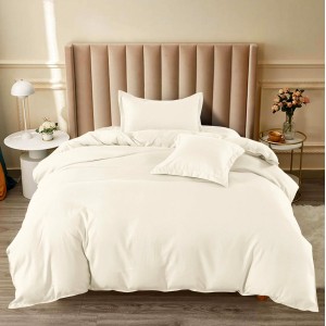 Lenjerie pat 140x200cm, BUMBAC FINET, 4 piese, cu ELASTIC, Crem