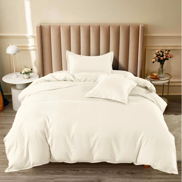Lenjerie pat 140x200cm, BUMBAC FINET, 4 piese, cu ELASTIC, Crem [1]