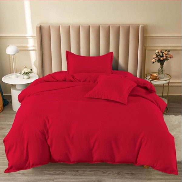 Lenjerie pat 140x200cm, BUMBAC FINET, 4 piese, cu ELASTIC, Rosu [1]