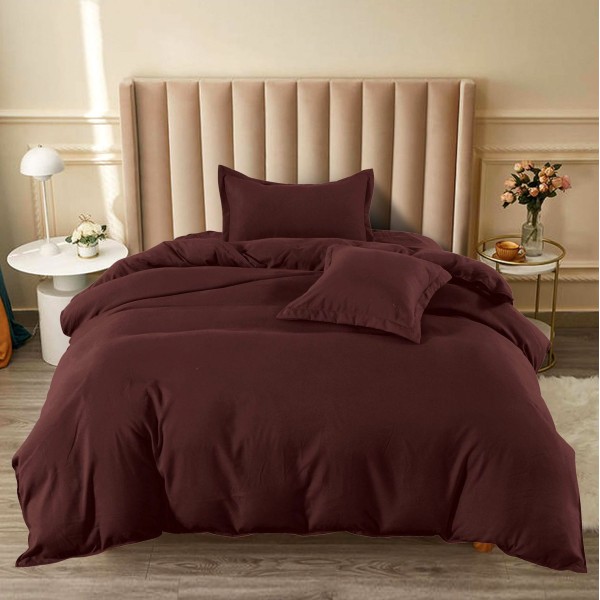 Lenjerie pat 140x200cm, BUMBAC FINET, 4 piese, cu ELASTIC, Maro [1]