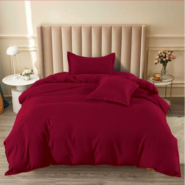 Lenjerie pat 140x200cm, BUMBAC FINET, 4 piese, cu ELASTIC, Grena [1]