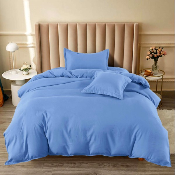 Lenjerie pat 140x200cm, BUMBAC FINET, 4 piese, cu ELASTIC, Bleu [1]