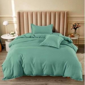 Lenjerie pat 140x200cm, BUMBAC FINET, 4 piese, cu ELASTIC, Verde menta