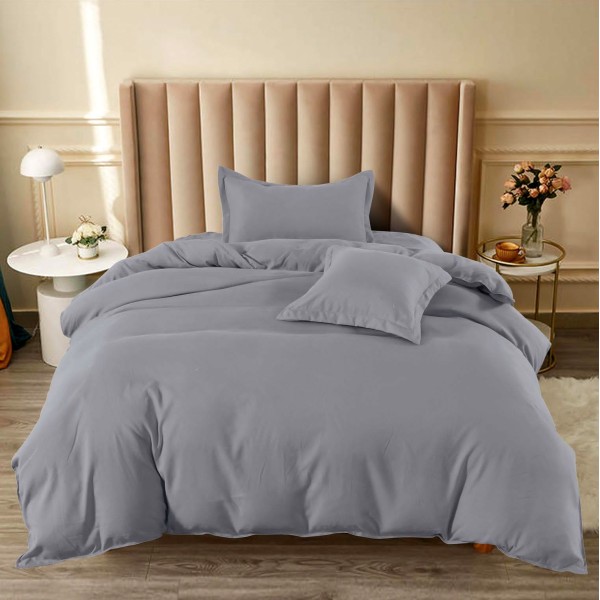 Lenjerie pat 140x200cm, BUMBAC FINET, 4 piese, cu ELASTIC, Gri inchis [1]