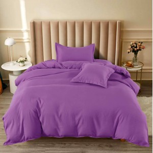 Lenjerie pat 140x200cm, BUMBAC FINET, 4 piese, cu ELASTIC, Mov