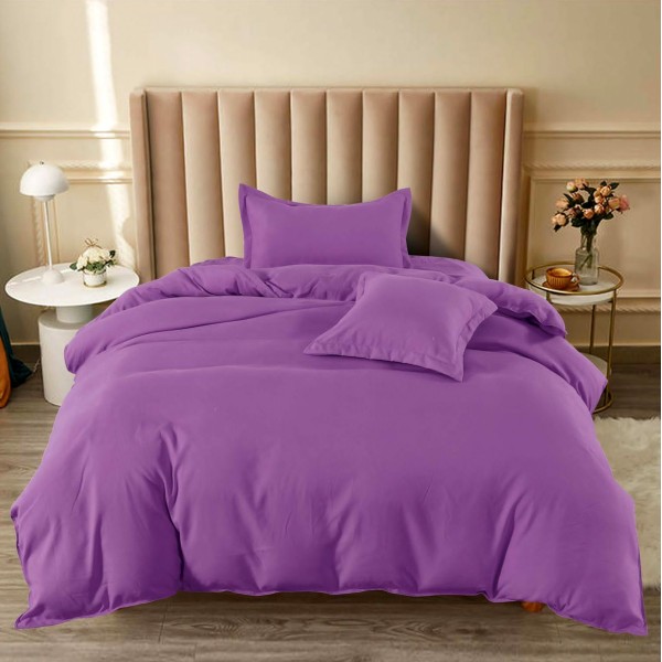Lenjerie pat 140x200cm, BUMBAC FINET, 4 piese, cu ELASTIC, Mov [1]