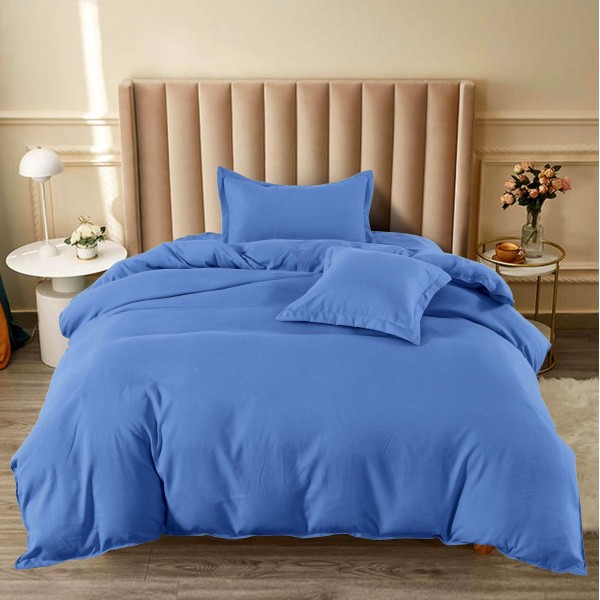 Lenjerie pat 140x200cm, BUMBAC FINET, 4 piese, cu ELASTIC, Albastru [1]