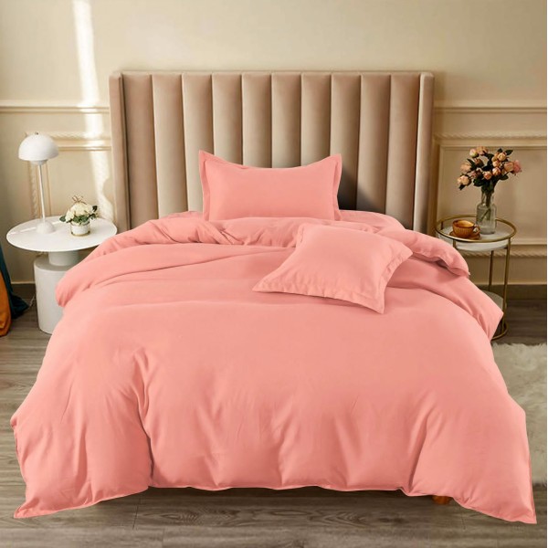 Lenjerie pat 140x200cm, BUMBAC FINET, 4 piese, cu ELASTIC, Roz [1]