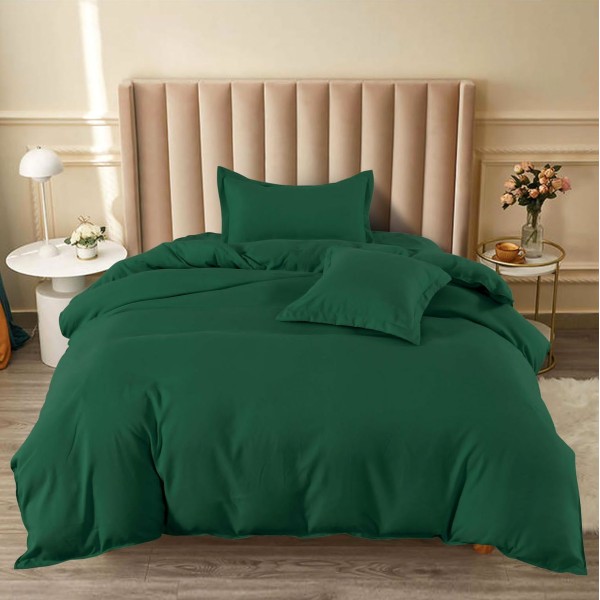 Lenjerie pat 140x200cm, BUMBAC FINET, 4 piese, cu ELASTIC, Verde inchis [1]